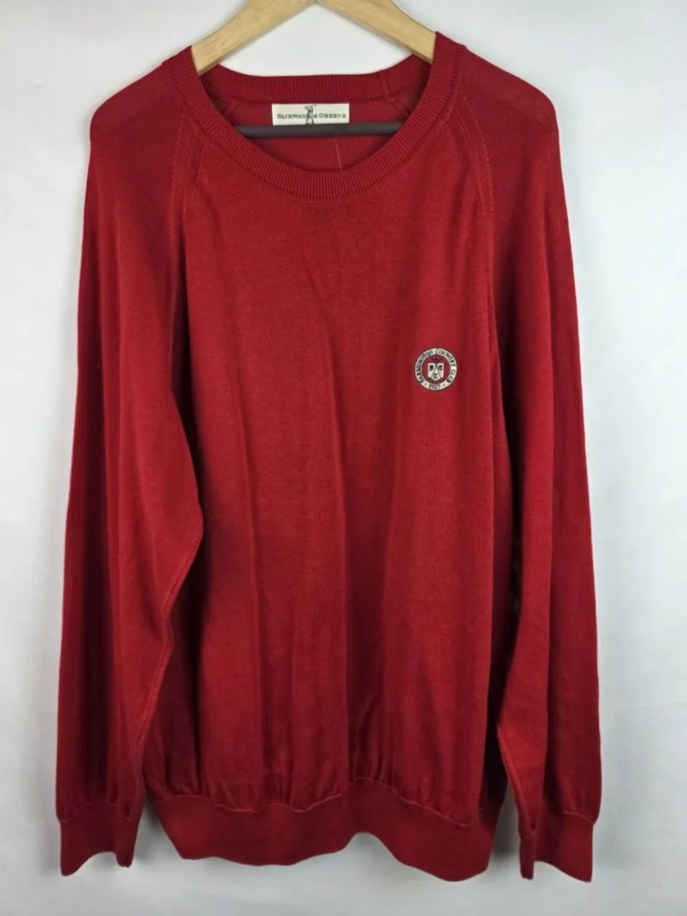 Fairway & Greene Mens Sweater Size Large Red Farmington Country Club 1927 Top